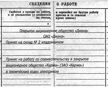 Записи в трудовой книжке о совместительстве — как правильно оформить